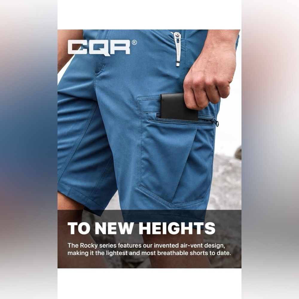 CQR Men's Quick Dry Stretch Hiking Cargo Shorts, Lightweight Water Resistant - Picture 2 of 10
